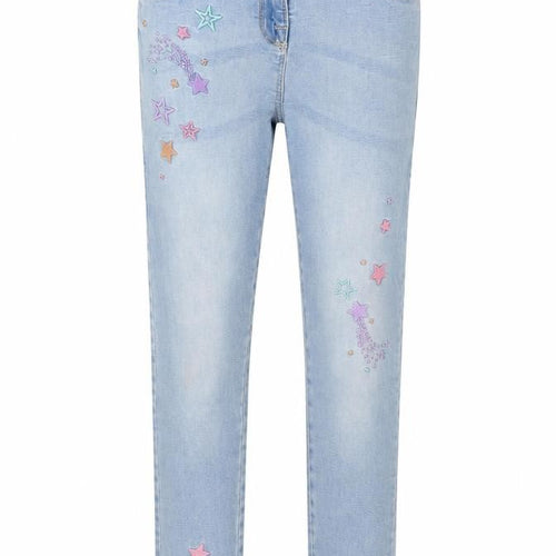 NEXT Girls Blue Cotton Skinny Jeans Size 12 Years L25.5 in Regular Zip - Embroidered Stars
