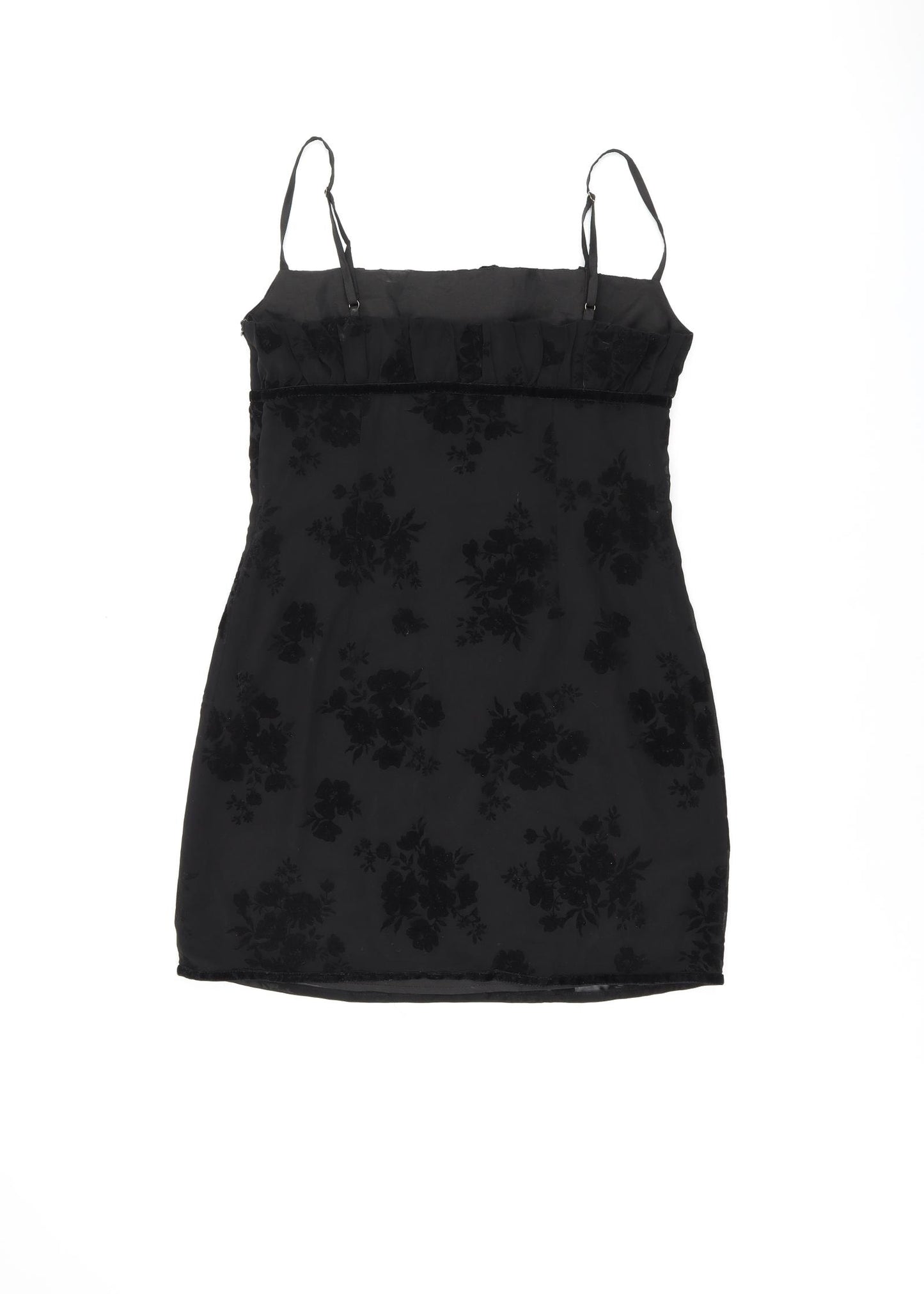 Polly Womens Black Floral Polyester Mini Size 12 Square Neck Zip