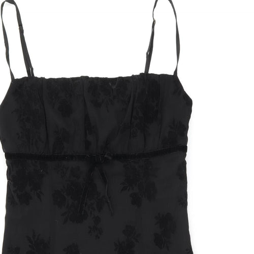 Polly Womens Black Floral Polyester Mini Size 12 Square Neck Zip