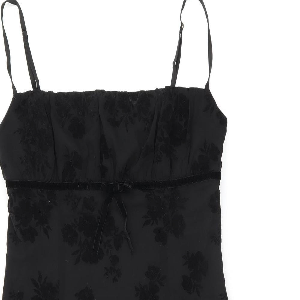 Polly Womens Black Floral Polyester Mini Size 12 Square Neck Zip