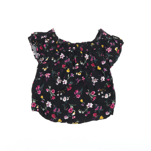Pimkie Womens Black Floral Viscose Basic T-Shirt Size S Off the Shoulder