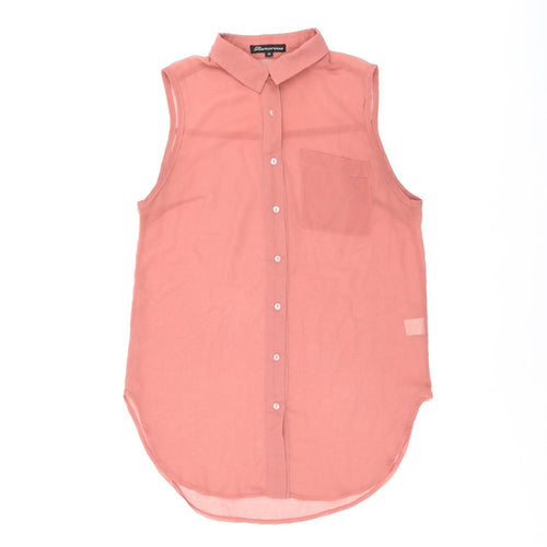 Glamorous Womens Pink Polyester Basic Button-Up Size 10 Collared - Sheer