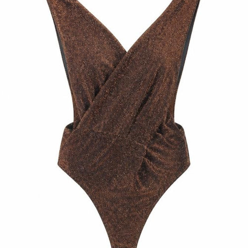 Edge Street Womens Brown Polyester Bodysuit One-Piece Size 10 Snap - Glitter Detail Open Back