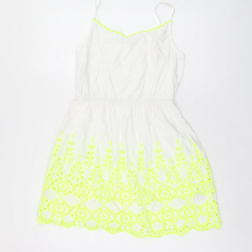 Johnnie b Girls White Cotton Tank Dress Size 13-14 Years Scoop Neck Pullover - Broderie Anglaise