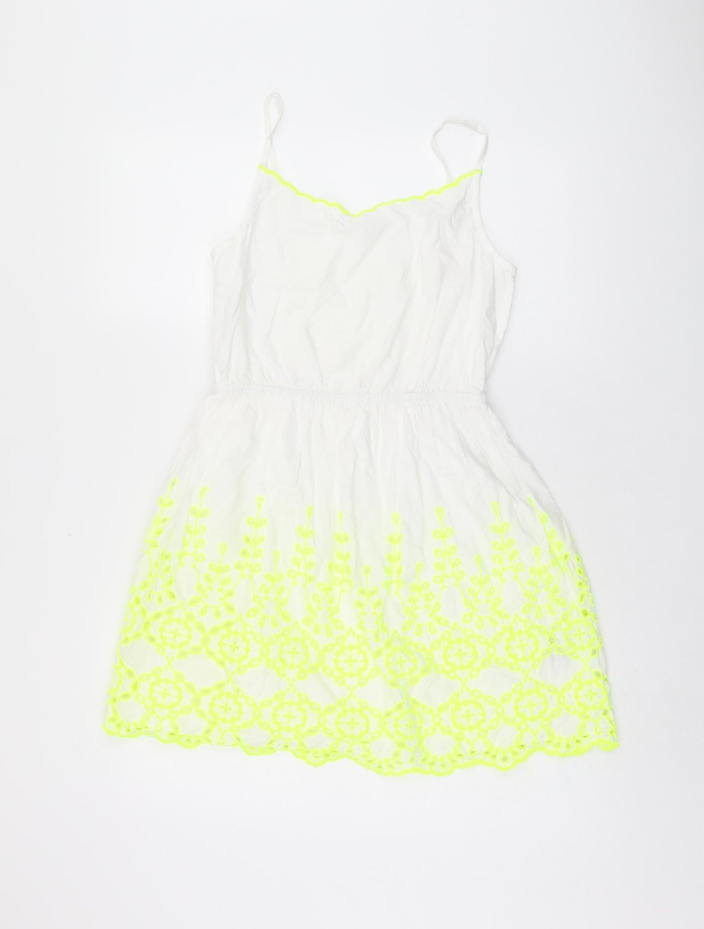 Johnnie b Girls White Cotton Tank Dress Size 13-14 Years Scoop Neck Pullover - Broderie Anglaise