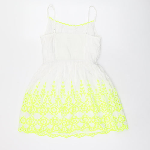 Johnnie b Girls White Cotton Tank Dress Size 13-14 Years Scoop Neck Pullover - Broderie Anglaise