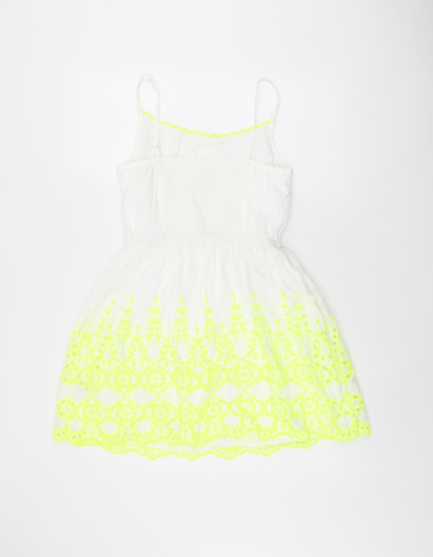 Johnnie b Girls White Cotton Tank Dress Size 13-14 Years Scoop Neck Pullover - Broderie Anglaise
