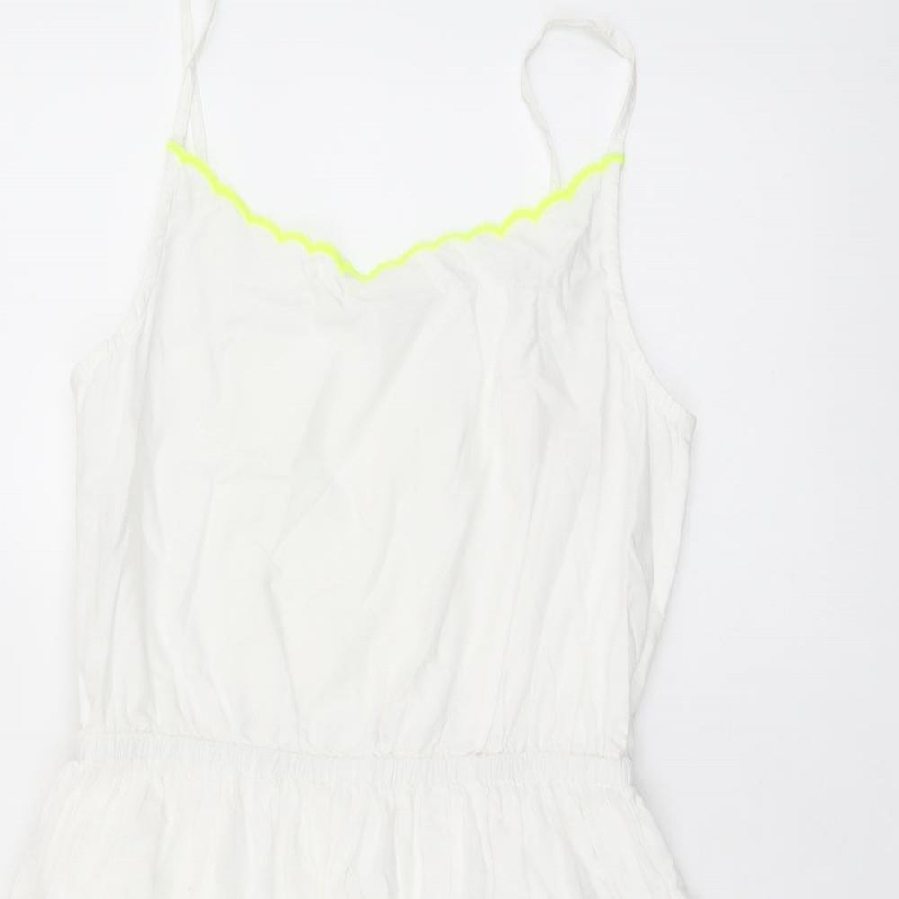 Johnnie b Girls White Cotton Tank Dress Size 13-14 Years Scoop Neck Pullover - Broderie Anglaise