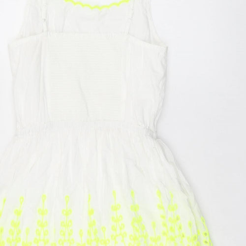 Johnnie b Girls White Cotton Tank Dress Size 13-14 Years Scoop Neck Pullover - Broderie Anglaise