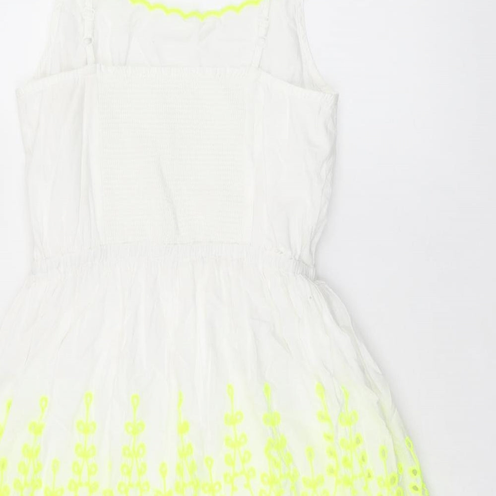 Johnnie b Girls White Cotton Tank Dress Size 13-14 Years Scoop Neck Pullover - Broderie Anglaise