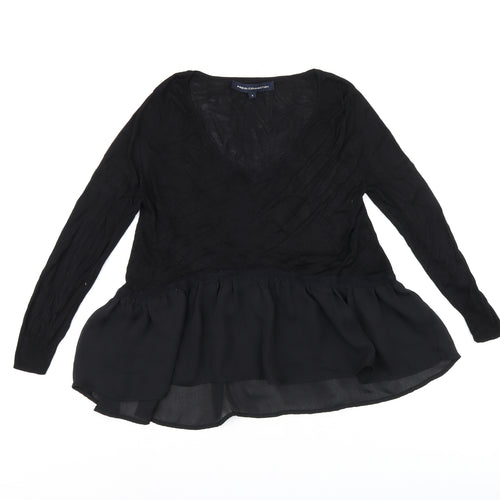 French Connection Womens Black Polyester Basic T-Shirt Size S V-Neck