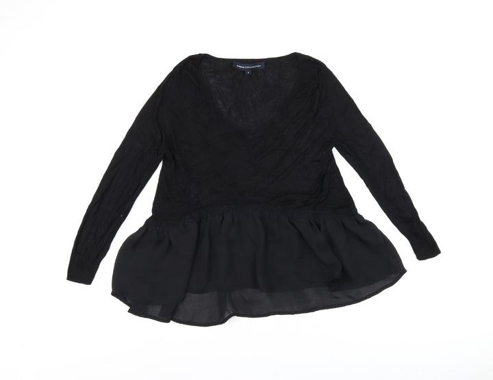 French Connection Womens Black Polyester Basic T-Shirt Size S V-Neck