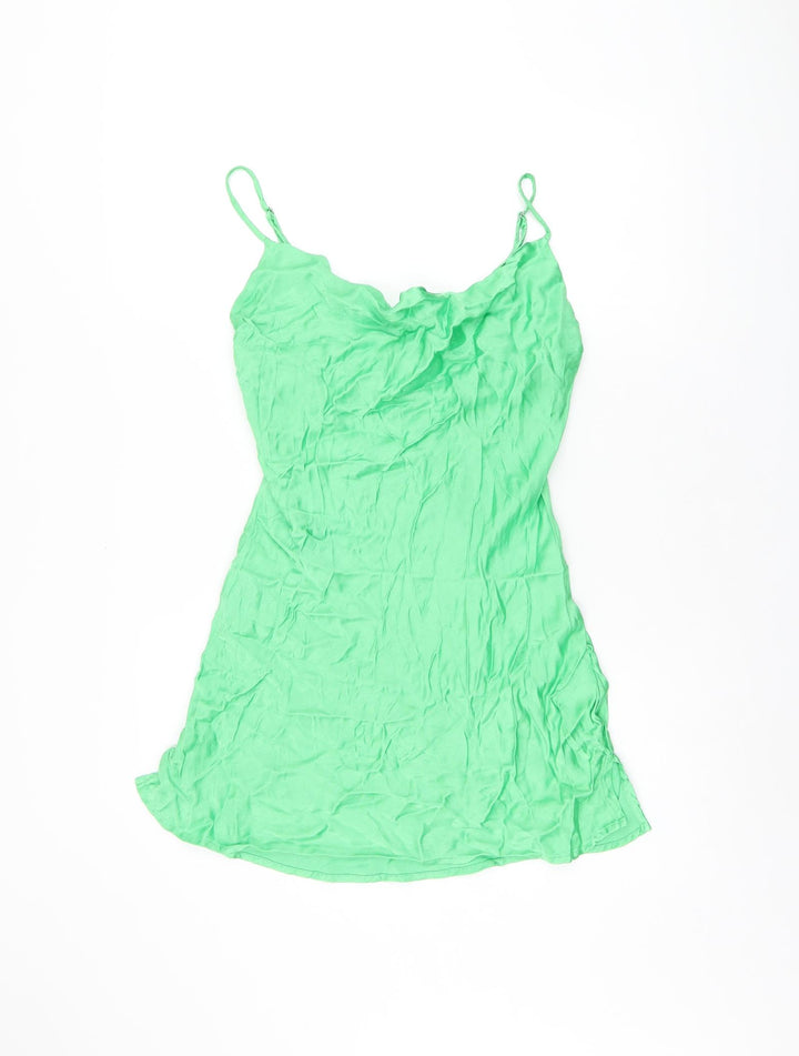 Bershka Womens Green Viscose Mini Size L Cowl Neck Pullover