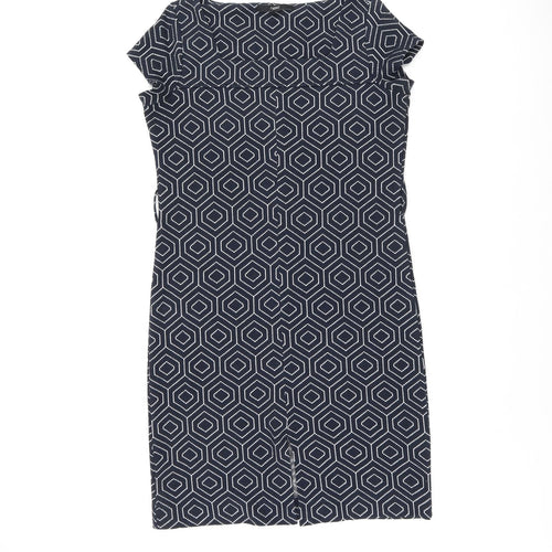 NEXT Womens Blue Geometric Polyester Shift Size 10 Square Neck Pullover