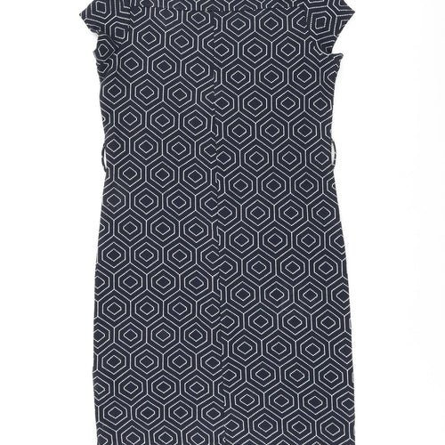 NEXT Womens Blue Geometric Polyester Shift Size 10 Square Neck Pullover
