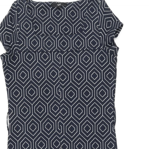 NEXT Womens Blue Geometric Polyester Shift Size 10 Square Neck Pullover