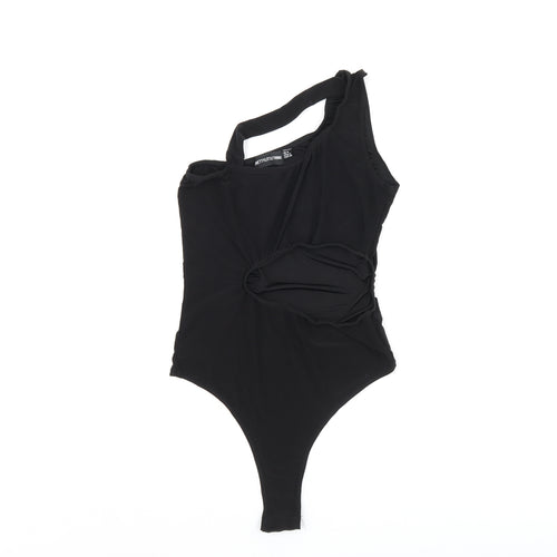 PRETTYLITTLETHING Womens Black Polyester Bodysuit One-Piece Size 8 Snap - Cut Out Detail