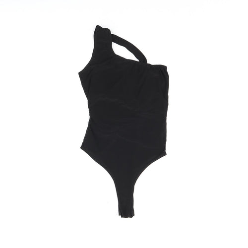 PRETTYLITTLETHING Womens Black Polyester Bodysuit One-Piece Size 8 Snap - Cut Out Detail