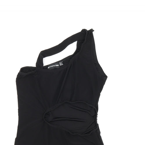 PRETTYLITTLETHING Womens Black Polyester Bodysuit One-Piece Size 8 Snap - Cut Out Detail