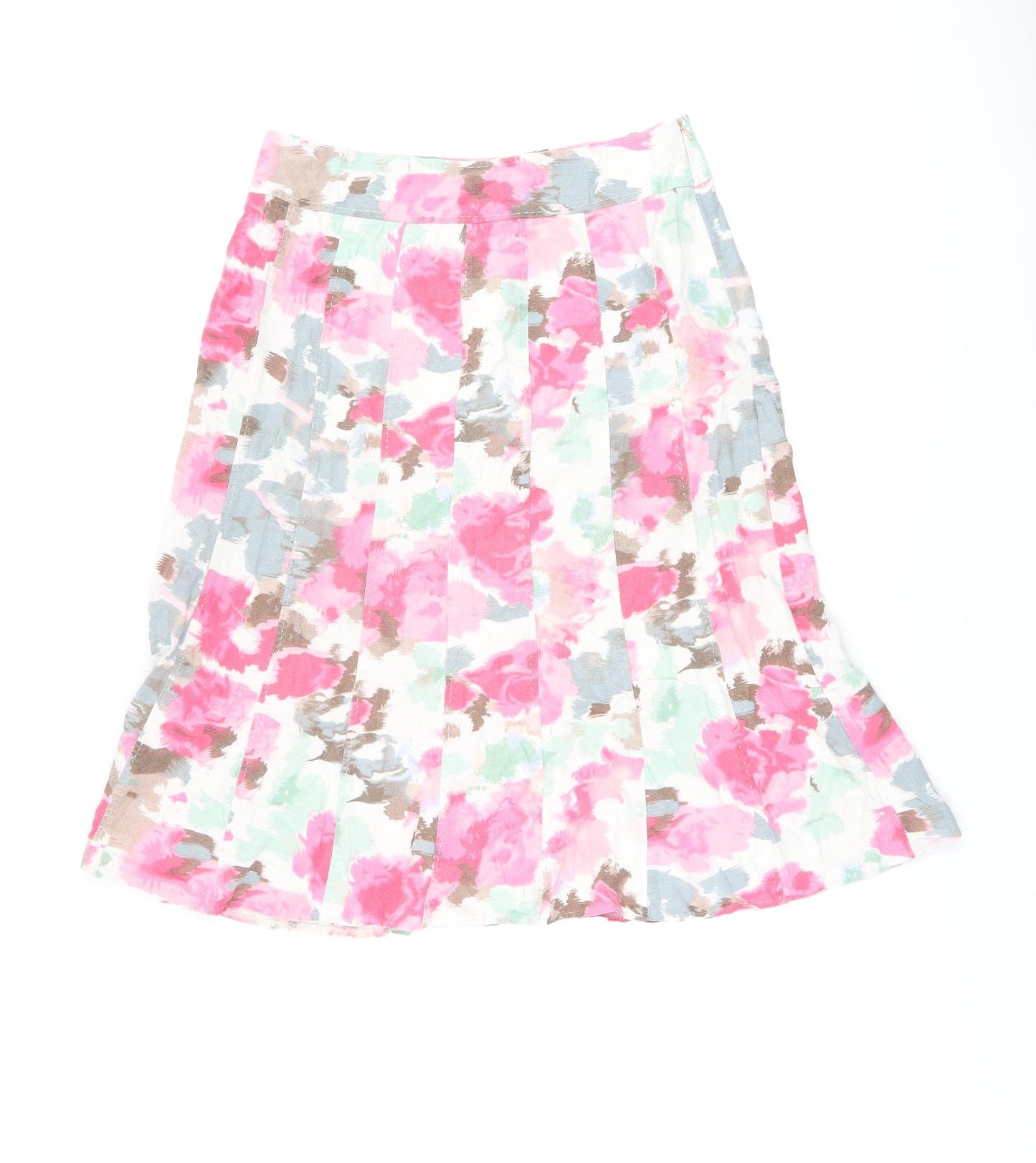 EWM Womens White Floral Linen Flare Skirt Size 14 Zip