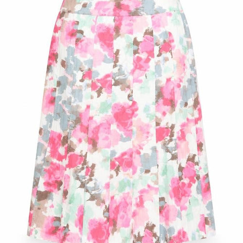 EWM Womens White Floral Linen Flare Skirt Size 14 Zip