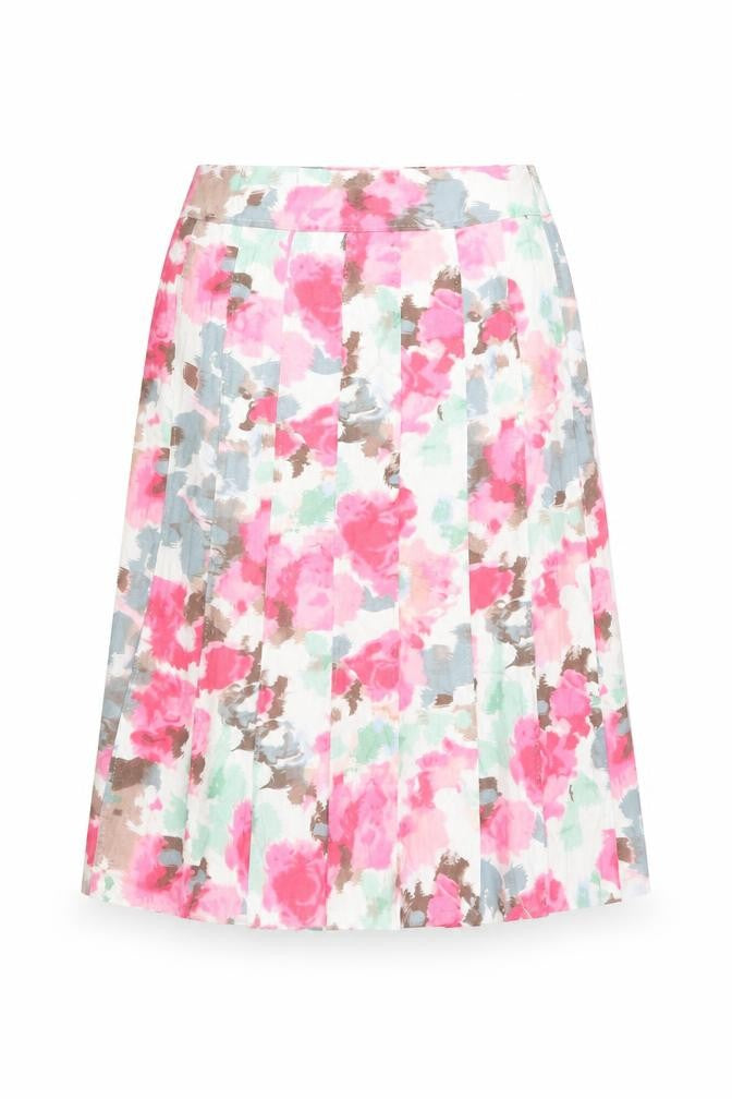 EWM Womens White Floral Linen Flare Skirt Size 14 Zip