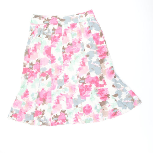 EWM Womens White Floral Linen Flare Skirt Size 14 Zip