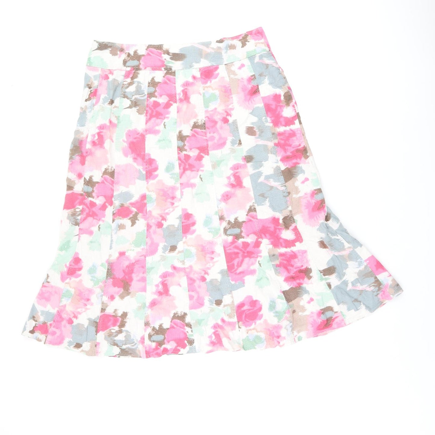 EWM Womens White Floral Linen Flare Skirt Size 14 Zip