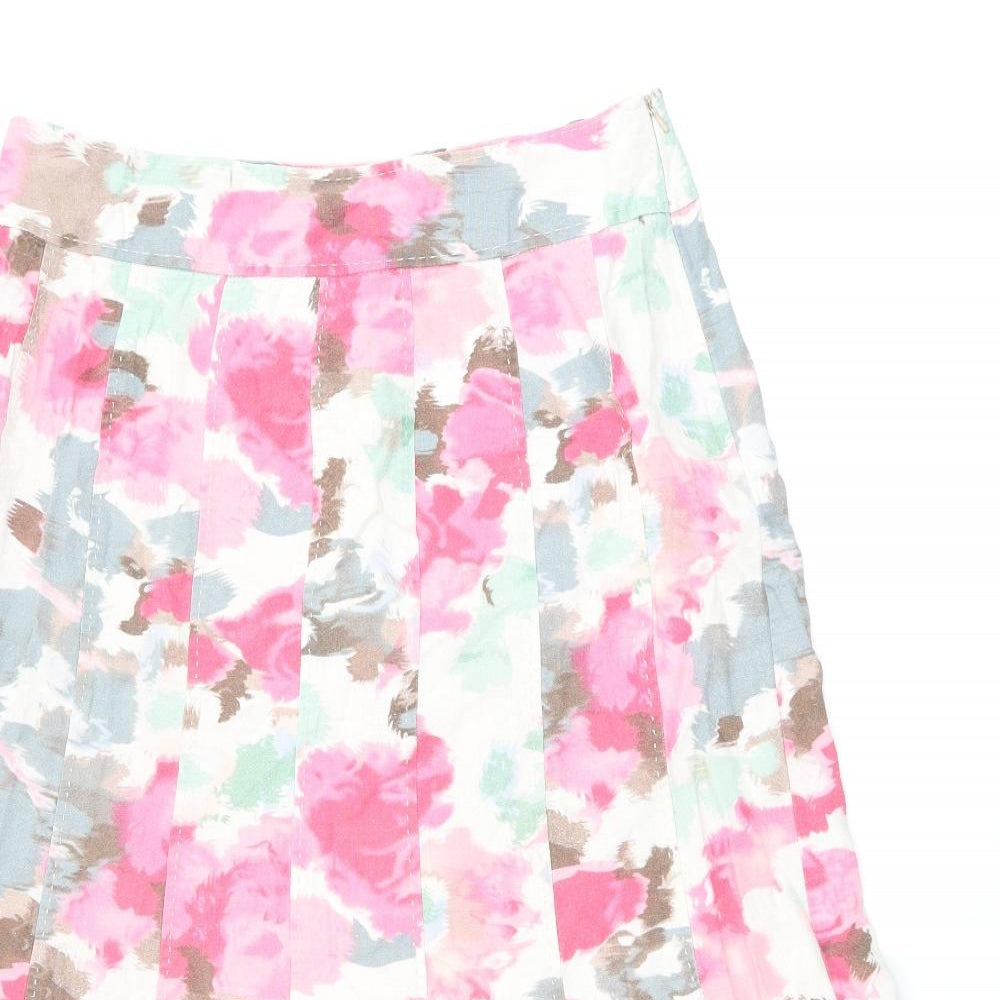 EWM Womens White Floral Linen Flare Skirt Size 14 Zip
