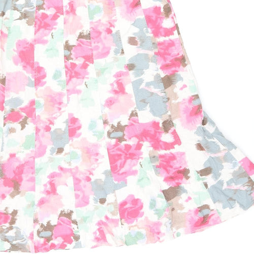 EWM Womens White Floral Linen Flare Skirt Size 14 Zip