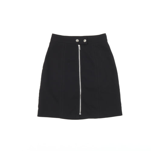 Warehouse Womens Black Polyester A-Line Skirt Size 6 Zip