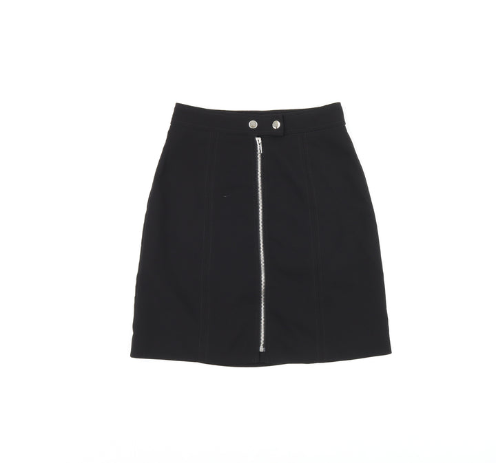 Warehouse Womens Black Polyester A-Line Skirt Size 6 Zip