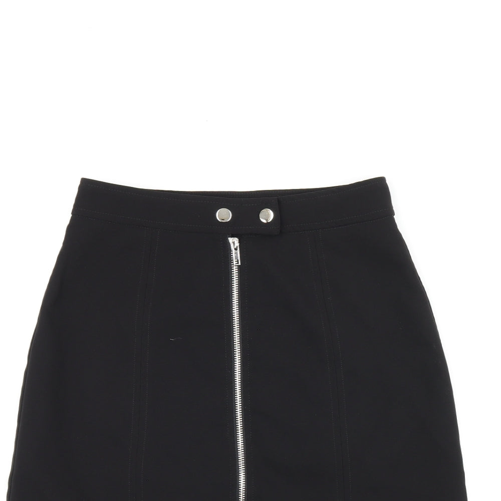 Warehouse Womens Black Polyester A-Line Skirt Size 6 Zip