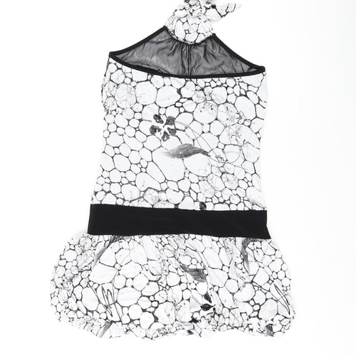 Pink Ice Womens White Geometric Polyester Basic Tank Size M Halter - Belted
