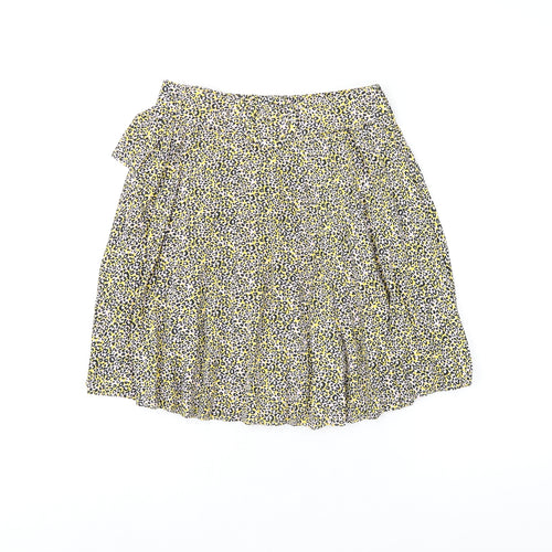 Topshop Womens Yellow Animal Print Polyester Skater Skirt Size 8 Buckle - Leopard Print, Belted