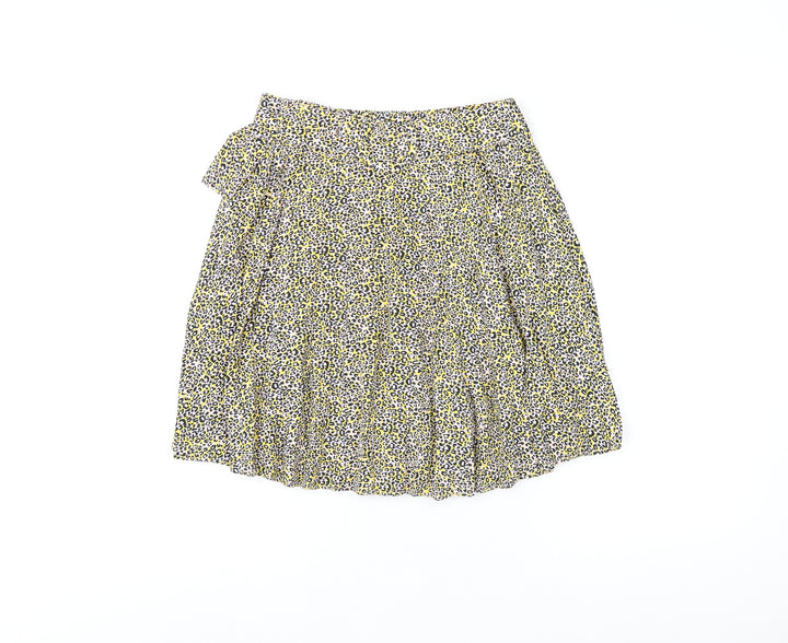 Topshop Womens Yellow Animal Print Polyester Skater Skirt Size 8 Buckle - Leopard Print, Belted