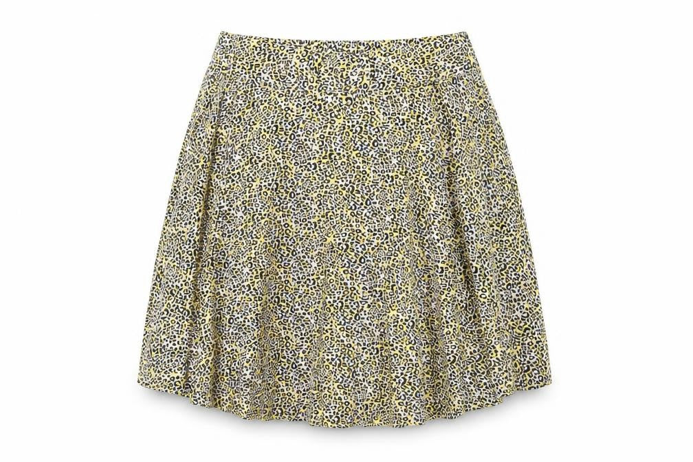 Topshop Womens Yellow Animal Print Polyester Skater Skirt Size 8 Buckle - Leopard Print, Belted