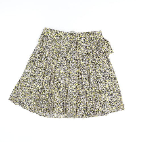 Topshop Womens Yellow Animal Print Polyester Skater Skirt Size 8 Buckle - Leopard Print, Belted