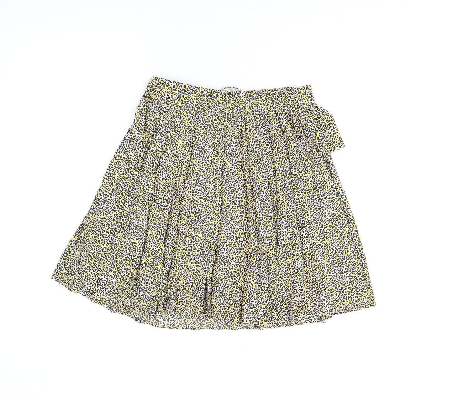 Topshop Womens Yellow Animal Print Polyester Skater Skirt Size 8 Buckle - Leopard Print, Belted