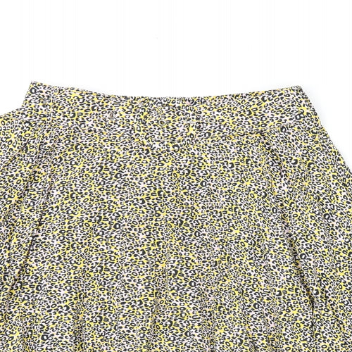 Topshop Womens Yellow Animal Print Polyester Skater Skirt Size 8 Buckle - Leopard Print, Belted