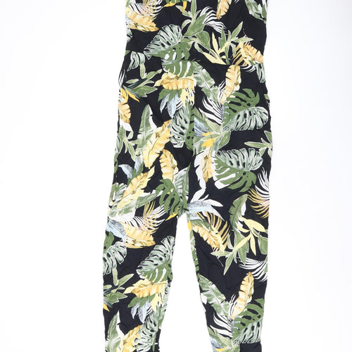 Wallis Womens Black Geometric Viscose Jumpsuit One-Piece Size 10 L28 in Zip - Leaf Print