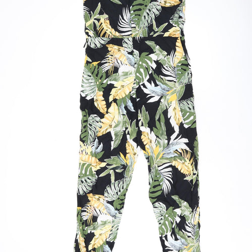 Wallis Womens Black Geometric Viscose Jumpsuit One-Piece Size 10 L28 in Zip - Leaf Print