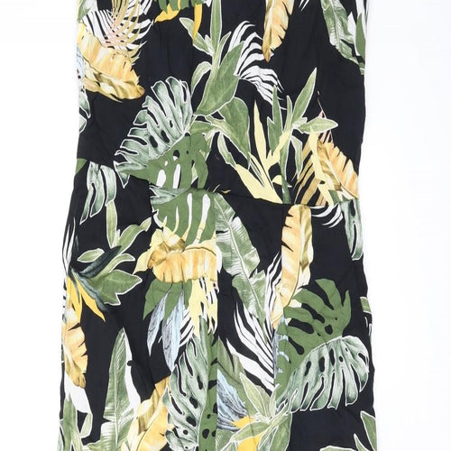 Wallis Womens Black Geometric Viscose Jumpsuit One-Piece Size 10 L28 in Zip - Leaf Print