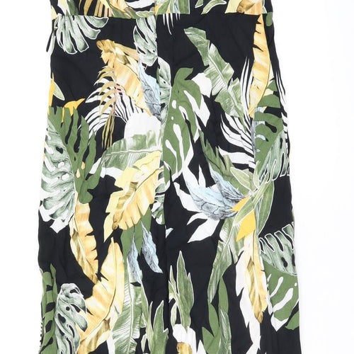 Wallis Womens Black Geometric Viscose Jumpsuit One-Piece Size 10 L28 in Zip - Leaf Print