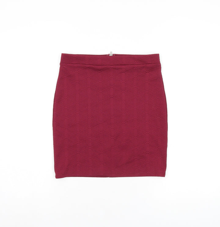 Miss Selfridge Womens Red Polyester Mini Skirt Size 8 Zip