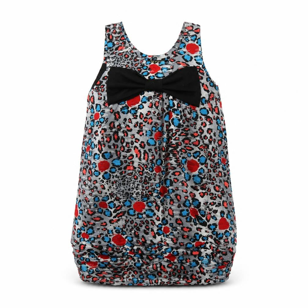 PussyCat Womens Grey Animal Print Cotton Basic Tank Size M Round Neck - Ripped Detail, Leopard Print and Bow