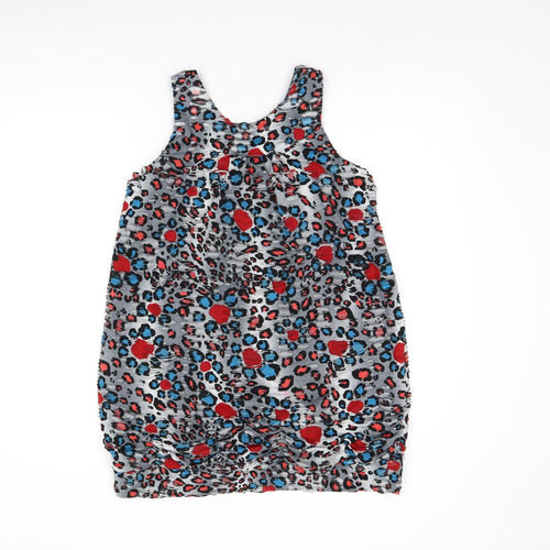PussyCat Womens Grey Animal Print Cotton Basic Tank Size M Round Neck - Ripped Detail, Leopard Print and Bow