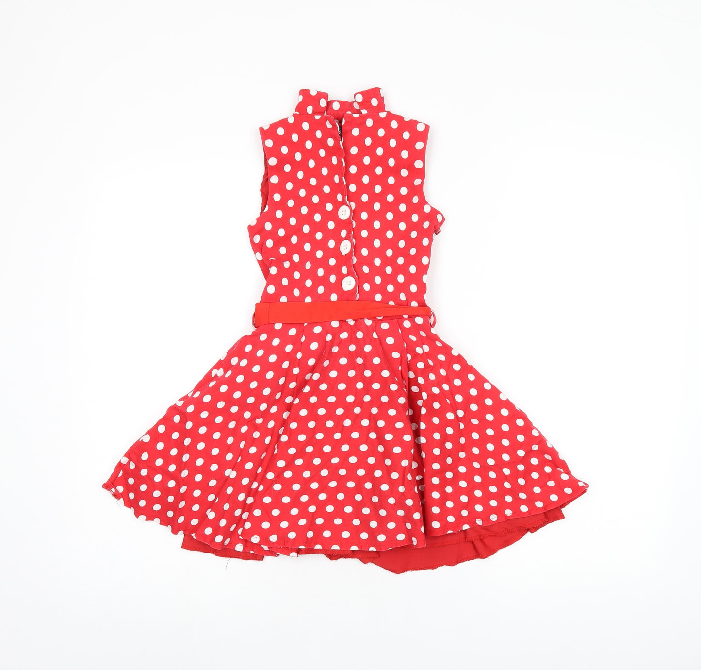 Black Butterfly Girls Red Polka Dot Cotton Skater Dress Size 5-6 Years V-Neck Button