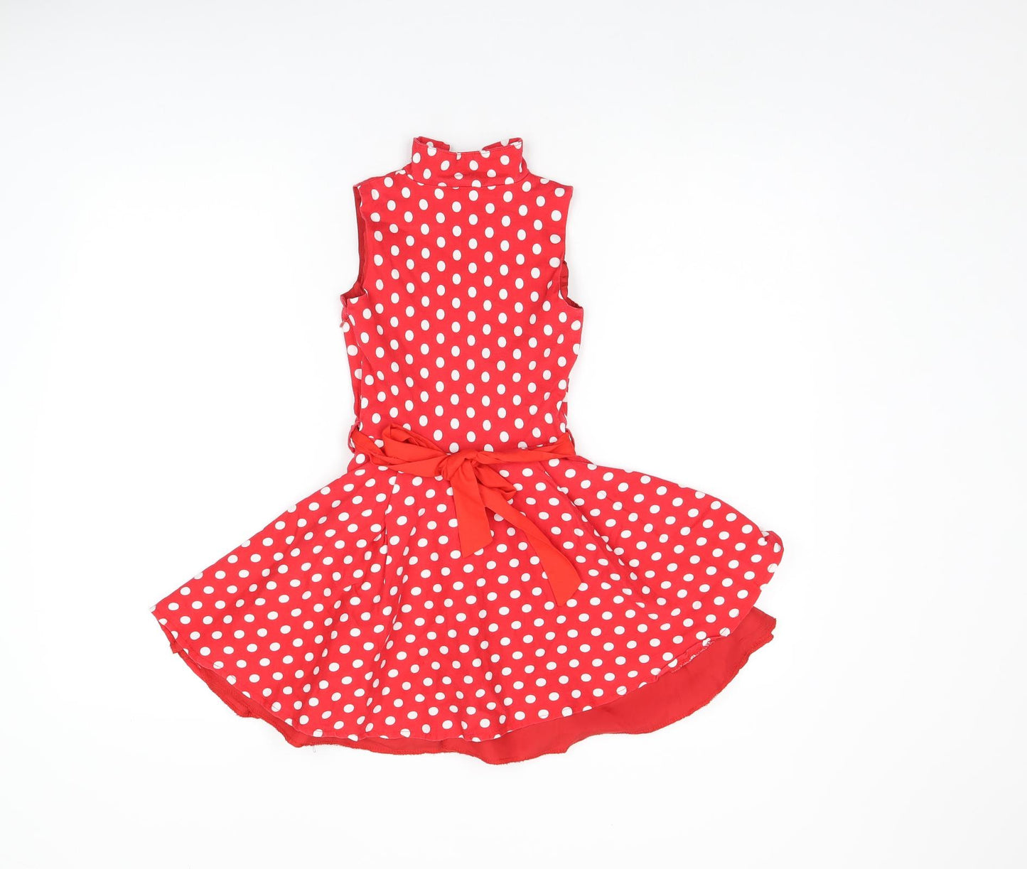 Black Butterfly Girls Red Polka Dot Cotton Skater Dress Size 5-6 Years V-Neck Button