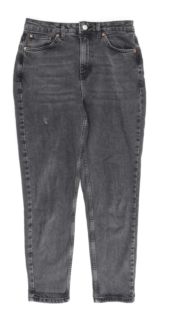 Topshop Womens Grey Cotton Mom Jeans Size 26 in L30 in Regular Zip